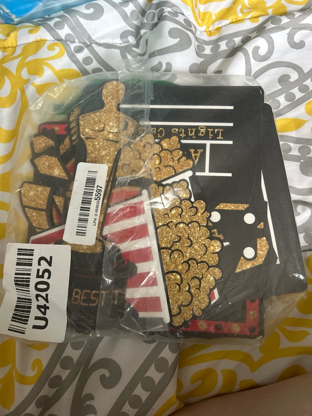 Movie Night Party Decorations — Gold Glitter Hollywood Cutouts, New